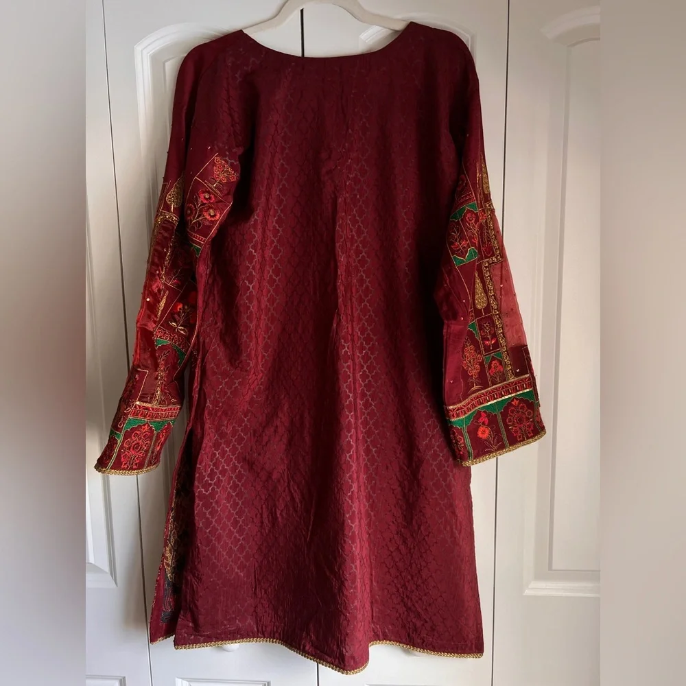 Pakistani Maroon Embroidered Formal Kurta Set | Pakistani Designer